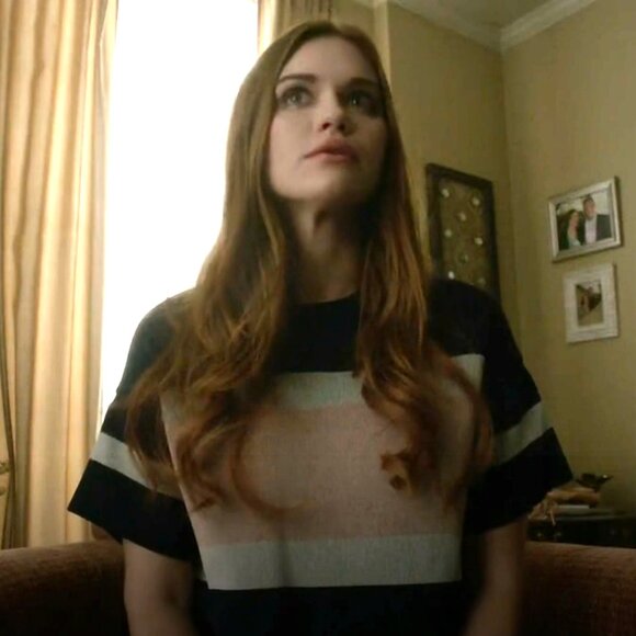 Topshop Navy Striped Boxy Tee ASO Ly­dia Mar­tin Teen Wolf - Picture 9 of 13
